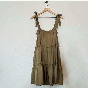 Le Lis Tiered Olive Mini Dress with Tie Straps